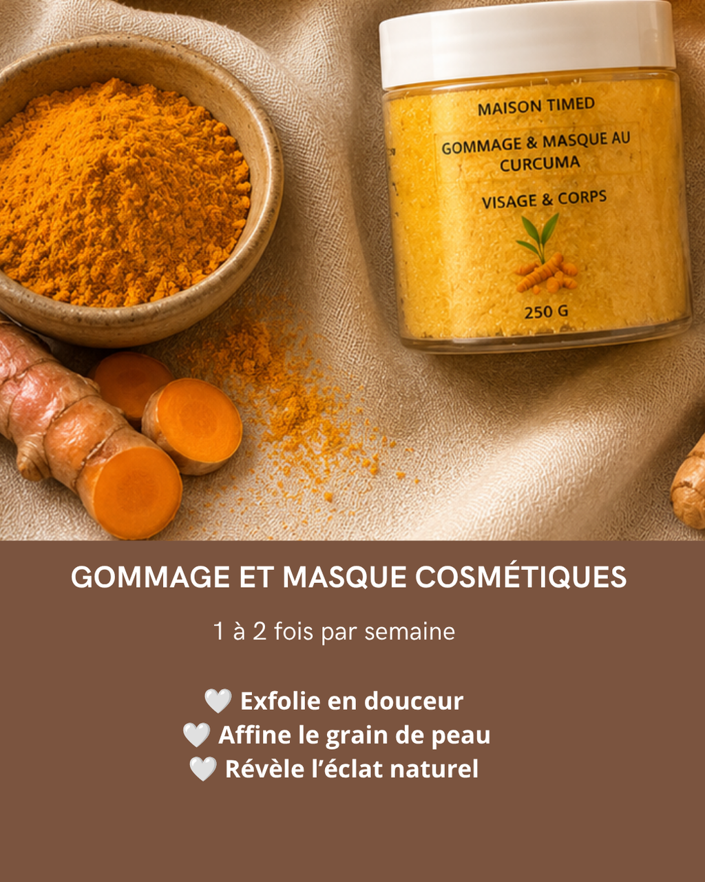 Gommage au Curcuma Visage & Corps 250 g – Exfoliant Éclat Anti-Imperfections