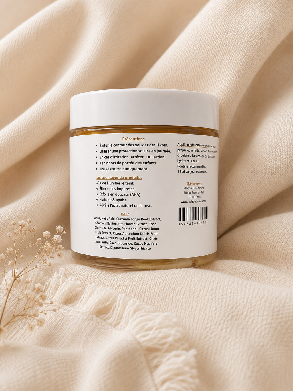 Pads au Curcuma & Acide Kojique – 30 Pads Visage Éclat & Teint Uniforme