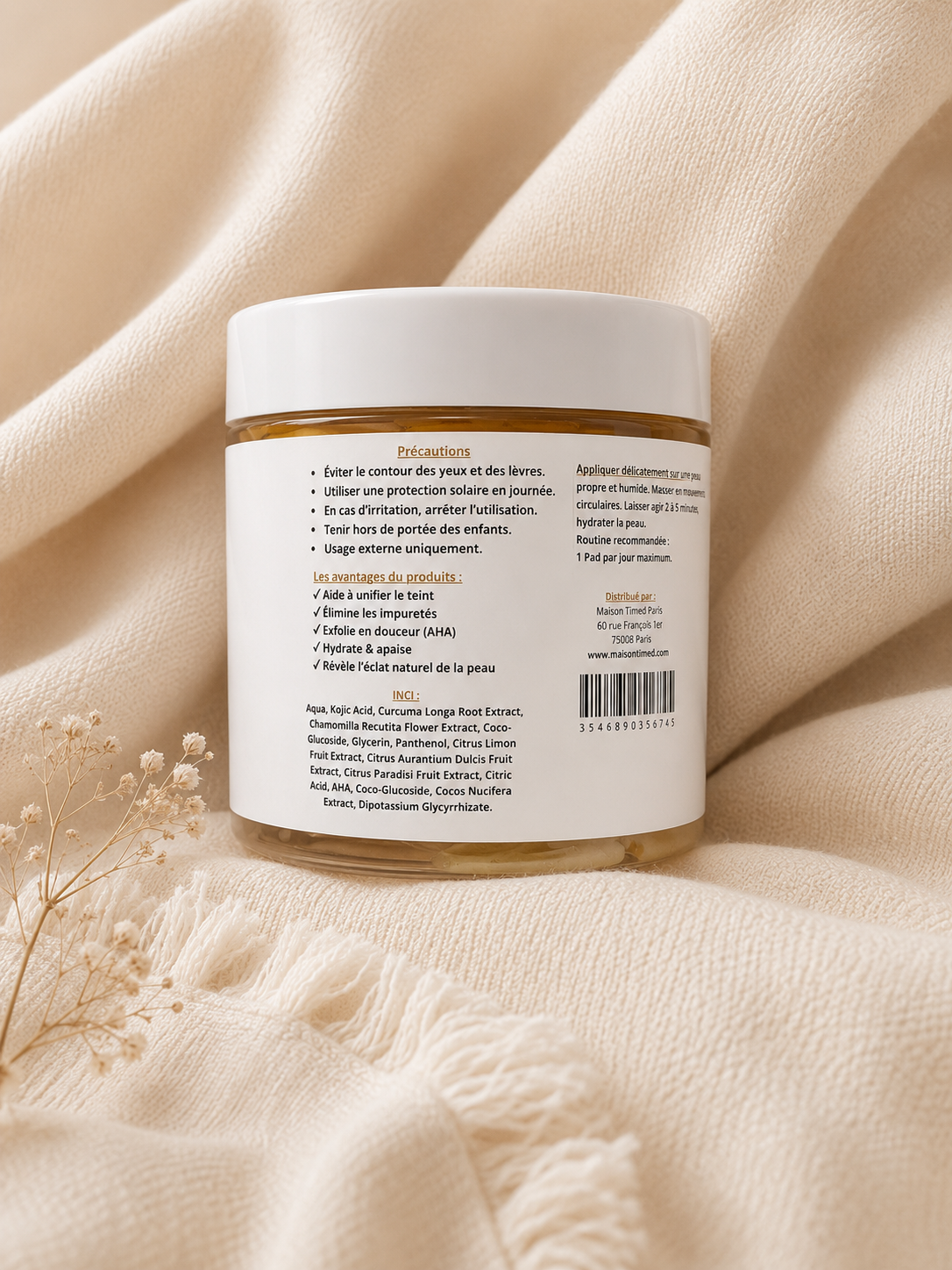 Pads au Curcuma & Acide Kojique – 30 Pads Visage Éclat & Teint Uniforme