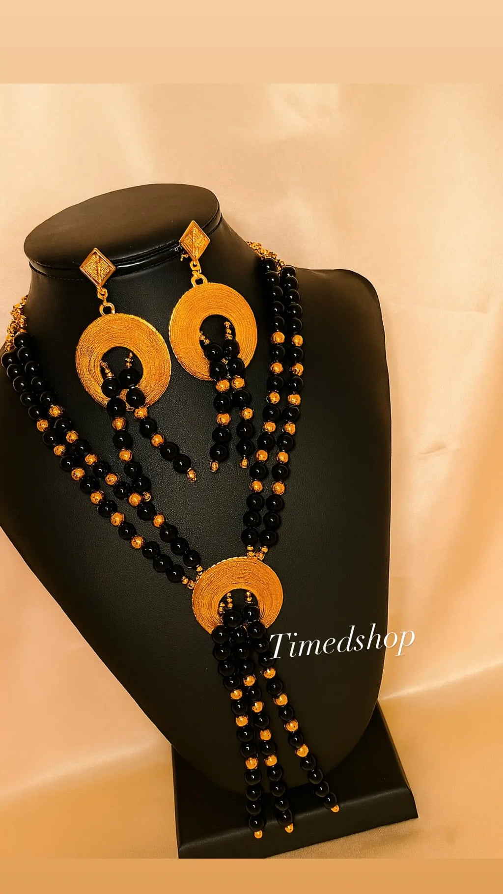 Parure Royale “Ébène & Or” – Ensemble Collier, Boucles, Bague