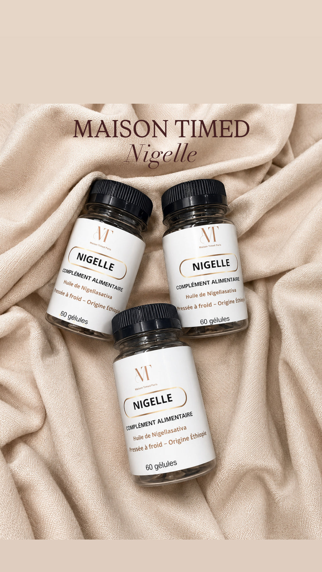 Gélules de Nigelle 60 Gélules | Huile de Nigella Sativa Pressée à Froid | Maison Timed