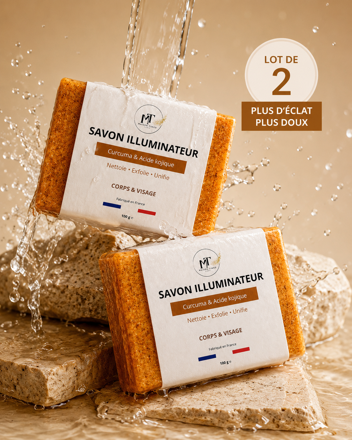 Savon Curcuma Kojic 100g – Anti Taches, Éclaircissant Naturel, Visage & Corps